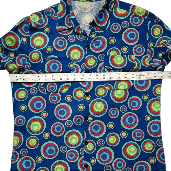 JOGAL Circle Pattern Short Sleeve Shirt sz L Casual Button Pockets Colorful Fun - Picture 3 of 8